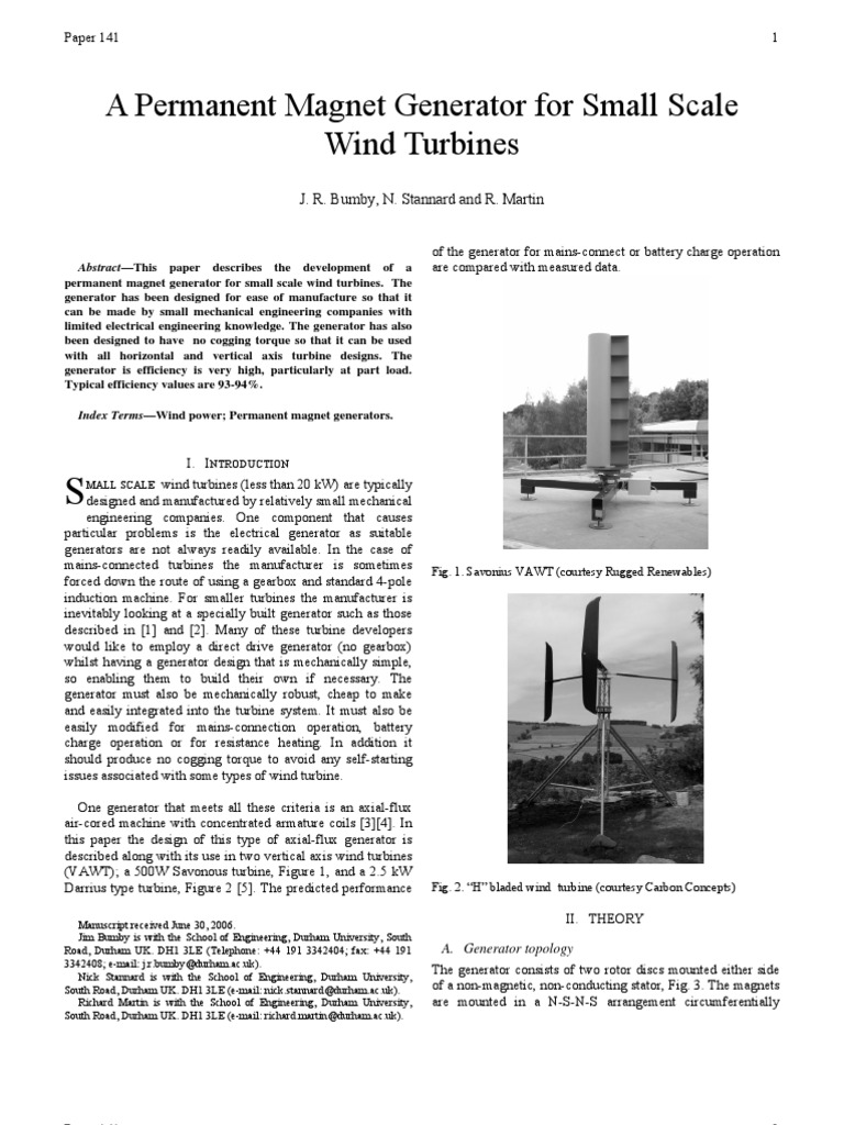 Permanent Magnet Generator for Turbines | PDF | Electric Generator ...