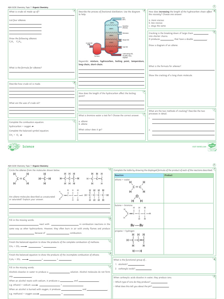 Topic 7 Organic Chemistry Revision Mat | Download Free PDF ...