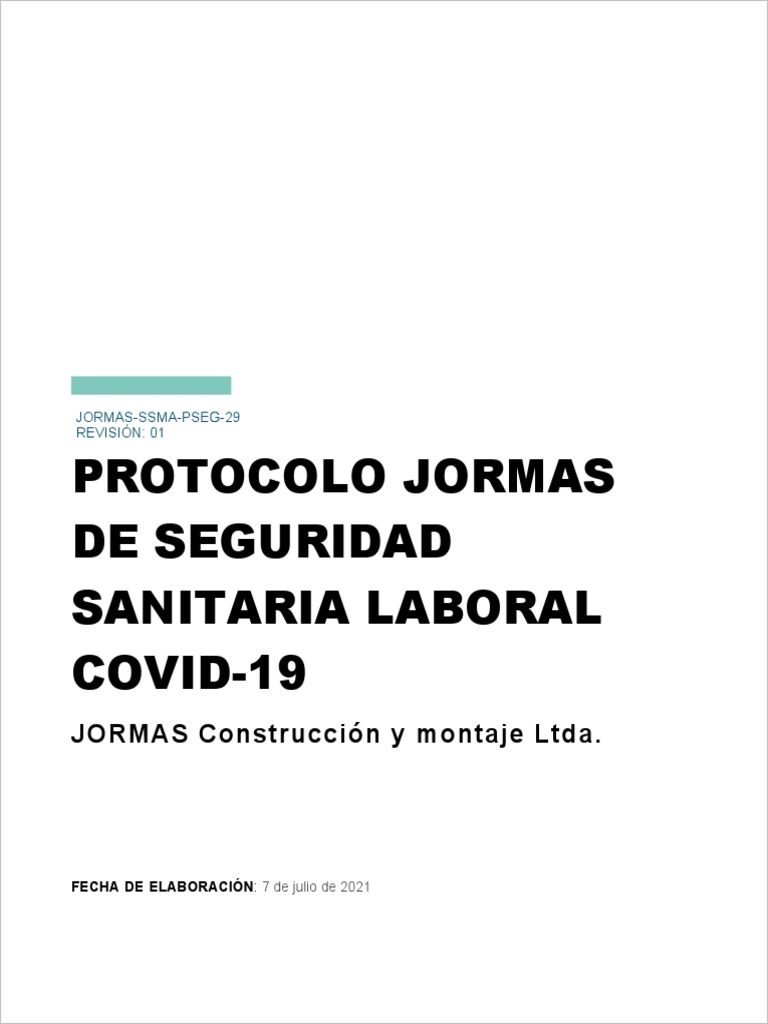Jormas ssma pseg 29 protocolo de seguridad sanitaria laboral covid 19