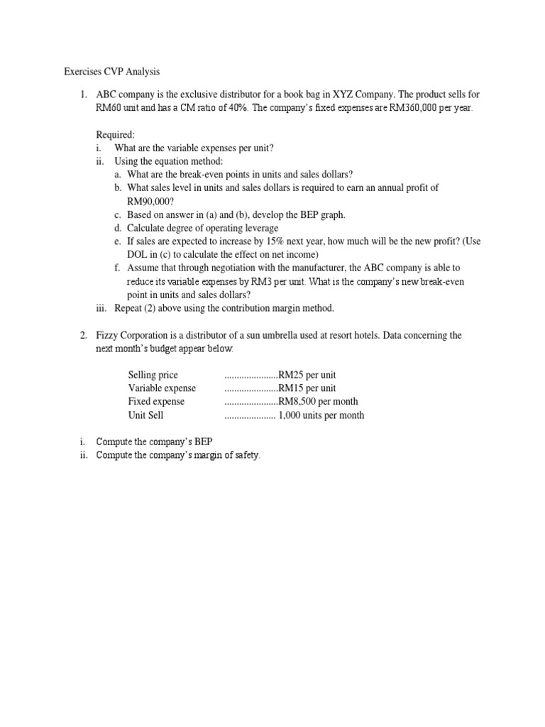 CVP Analysis Exercises for Businesses | PDF | Business