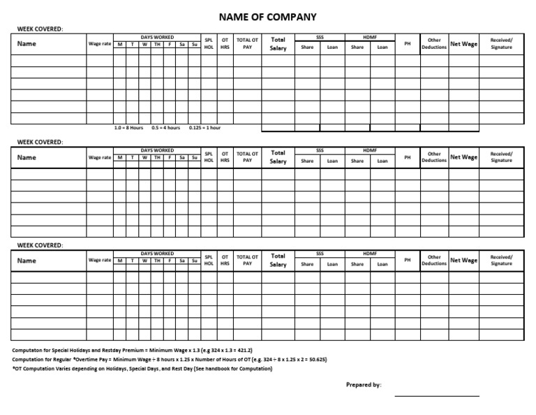 Weekly Payroll Sample | PDF | Wages And Salaries | Industrial Relations