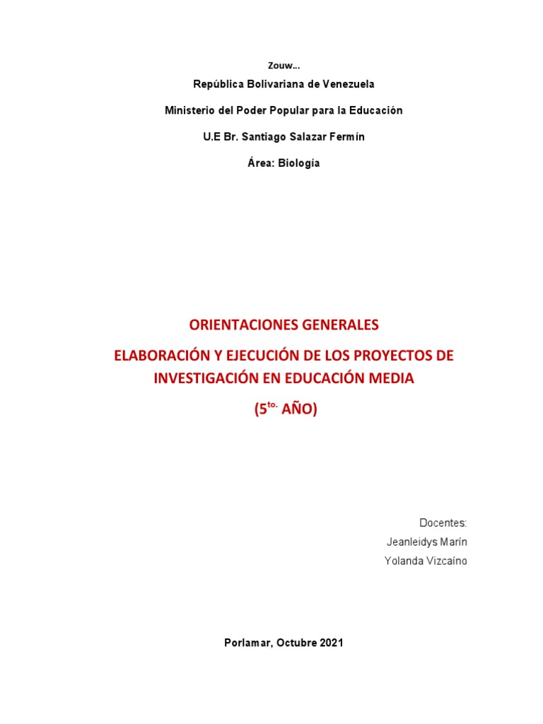 Guia para La Elaboracion Del Proyecto de Investigacion 5to. Año - Copia ...