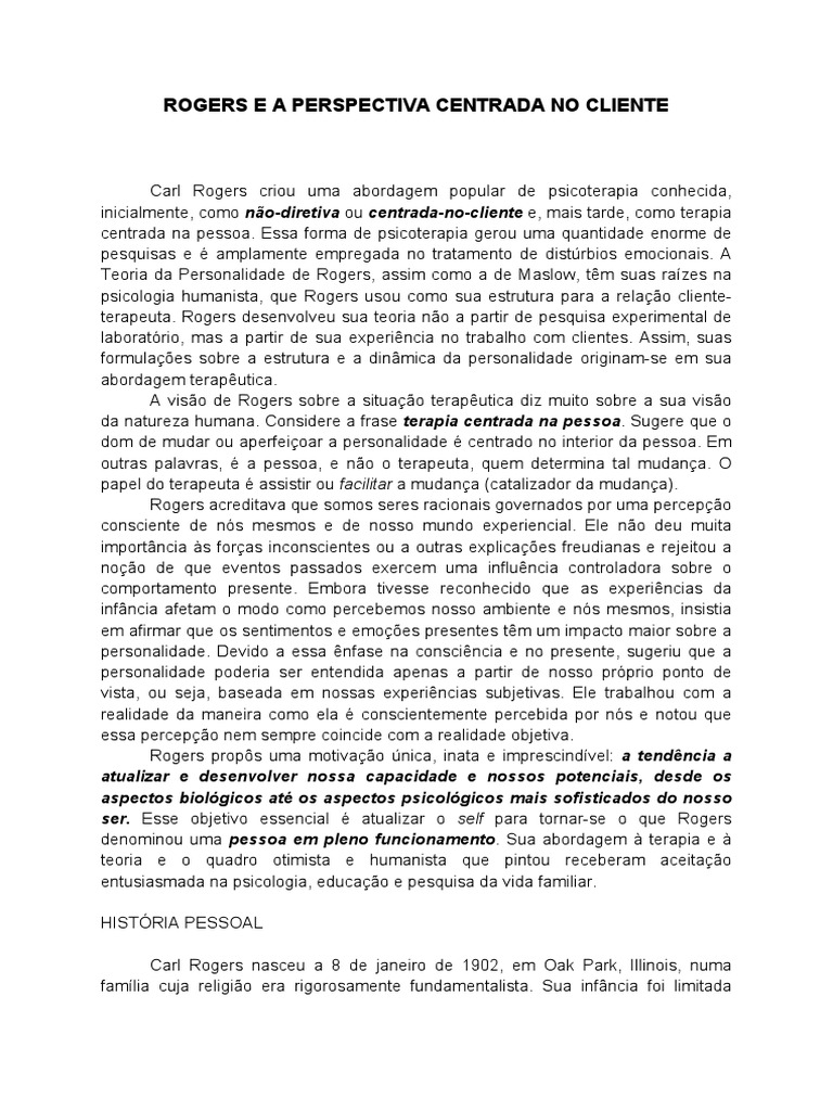 1.Rogers e a Perspectiva Centrada No Cliente | PDF | Psicoterapia ...