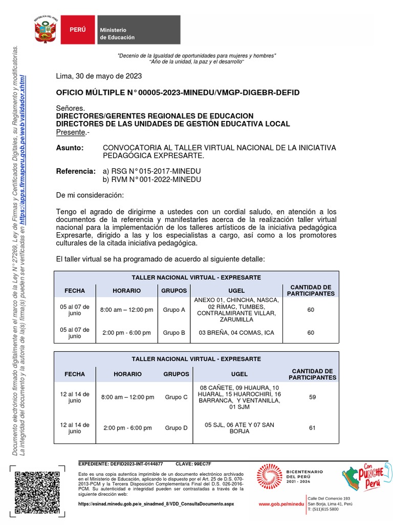 Oficio Múltiple #00005-2023-Mineduvmgp-Digebr-Defid | PDF | Perú