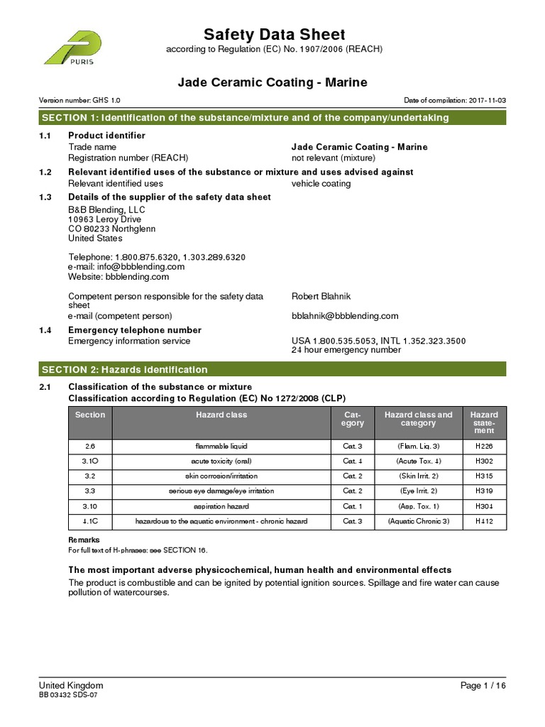 SDSJade Ceramic Coating MarineGBen PDF