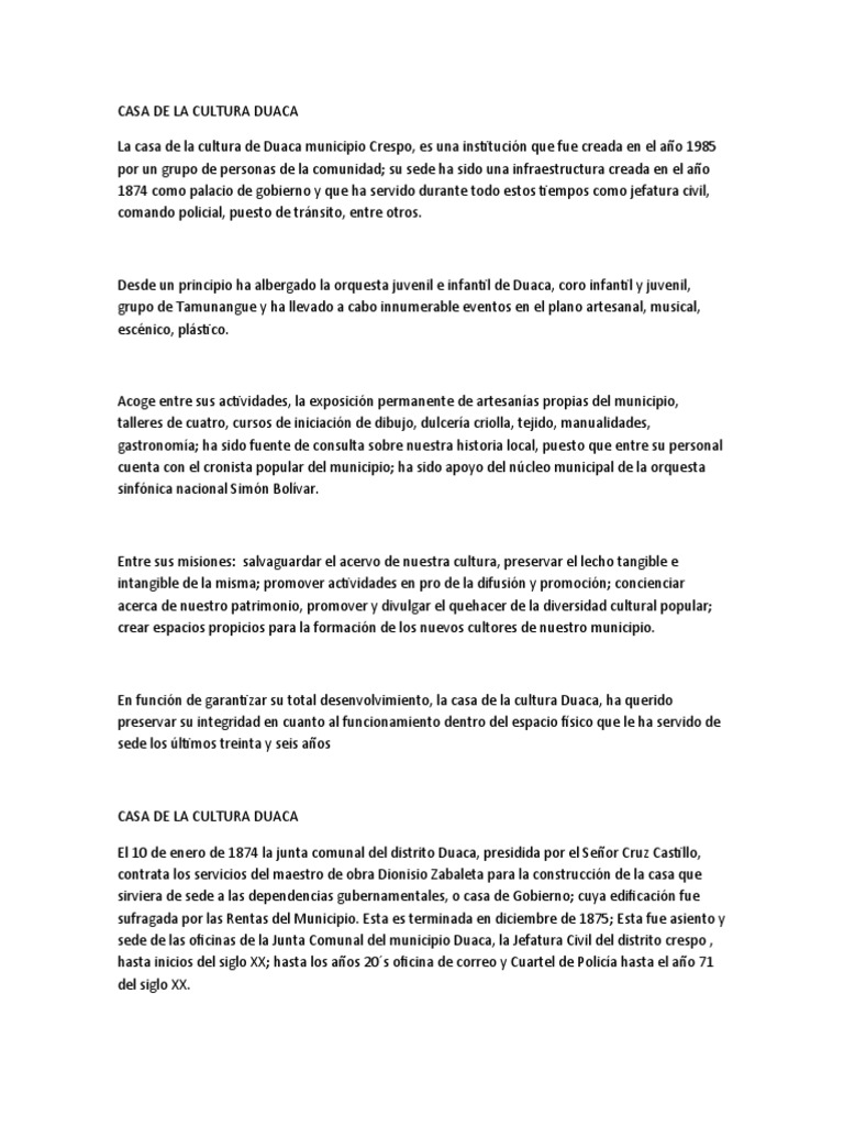 Casa de La Cultura Duaca | PDF