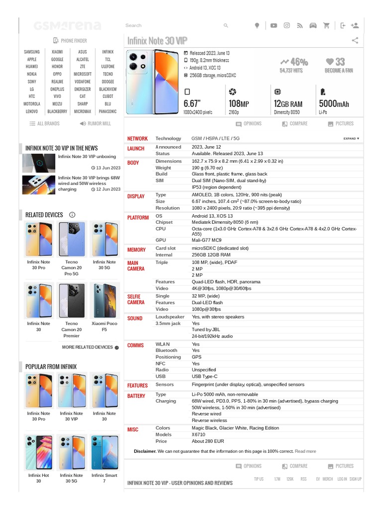 Infinix Note 30 VIP - Full Phone Specifications | PDF | Consumer ...