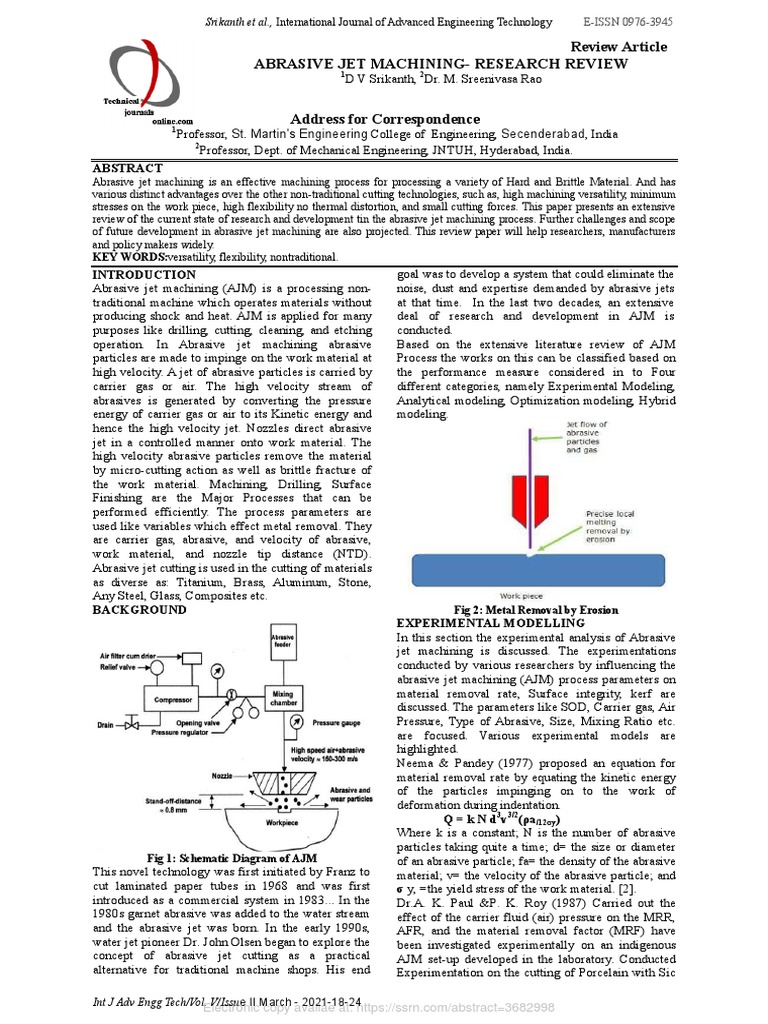 ABRASIVE JET MACHINING RESEARCH REVIEW PDF Machining Abrasive