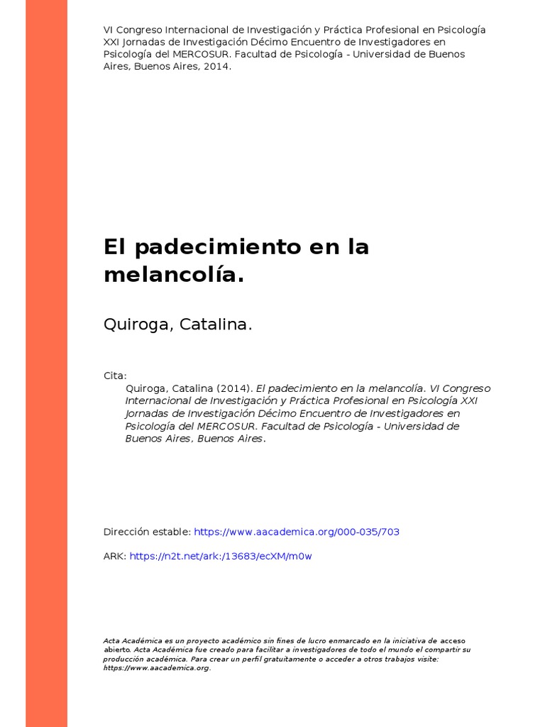 Quiroga, Catalina (2014) El Padecimiento en La Melancolía PDF