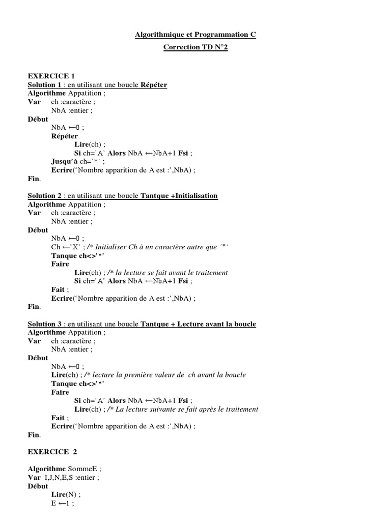 Algorithmes de programmation en C | PDF | Méthodes et références ...