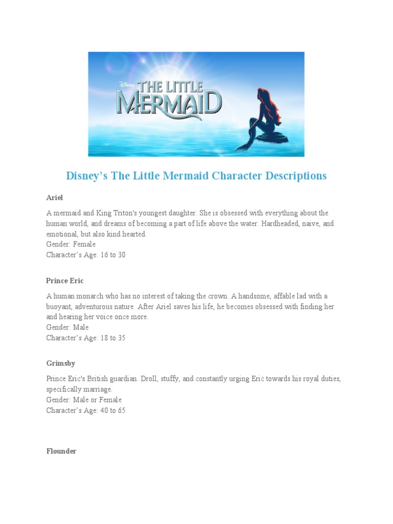Disneys-The-Little-Mermaid-Character-Descriptions | PDF
