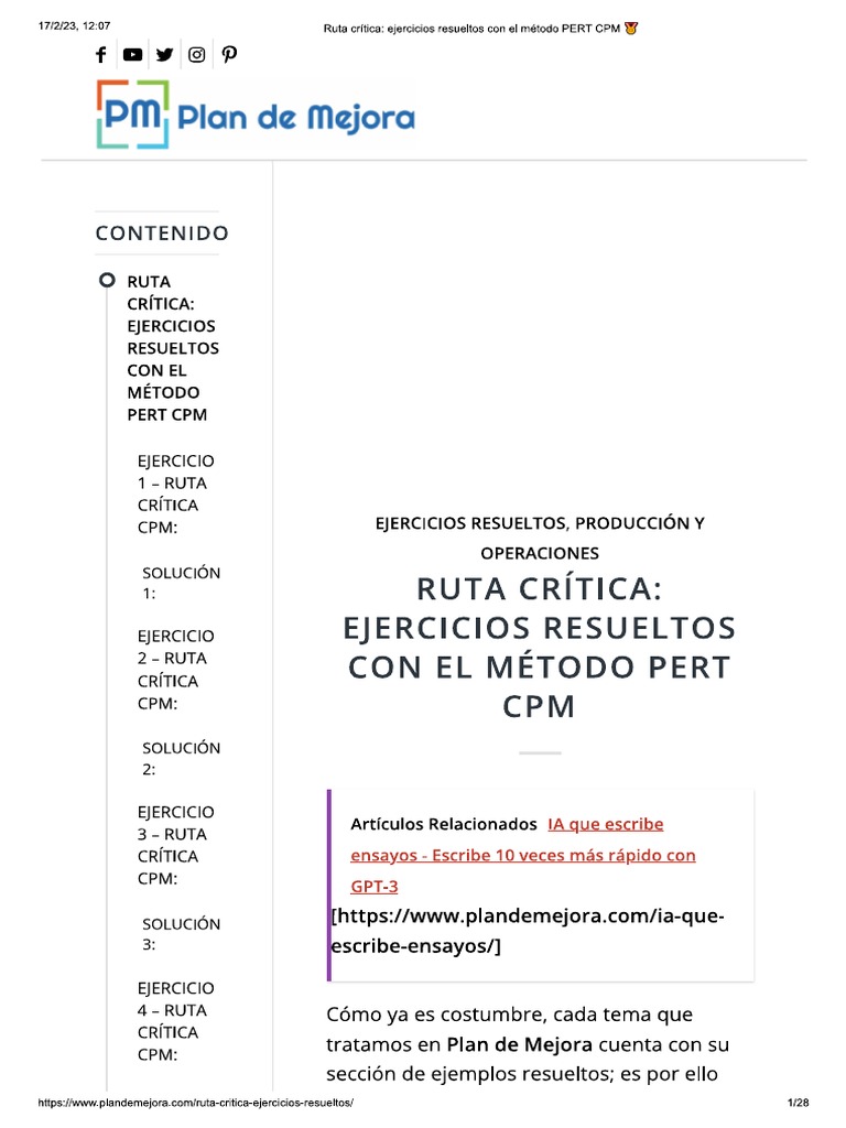 Ejercicios PERT CPM Como ROY | PDF