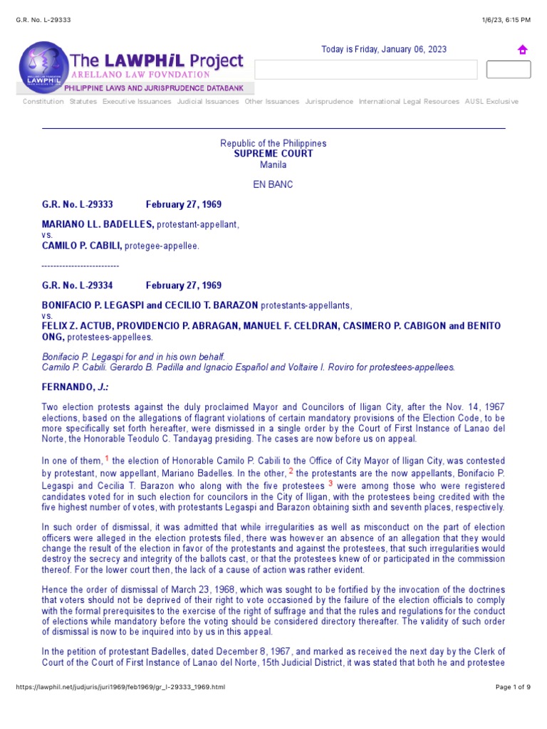 Bailles vs cabili 27 scra 113 121 122 pdf elections cause of