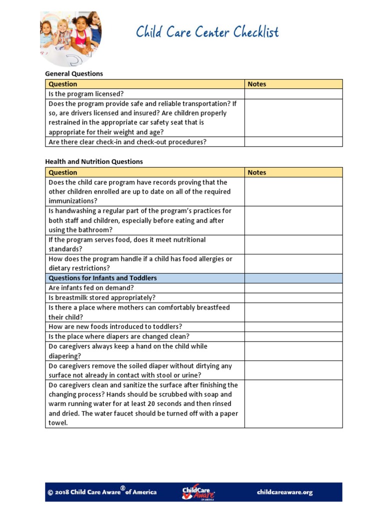 Comprehensive Child Care Center Checklist | PDF | Human Development ...