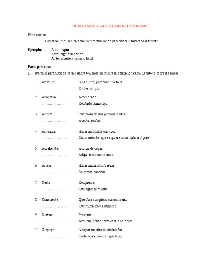 Palabras Parónimas (10-8) | PDF