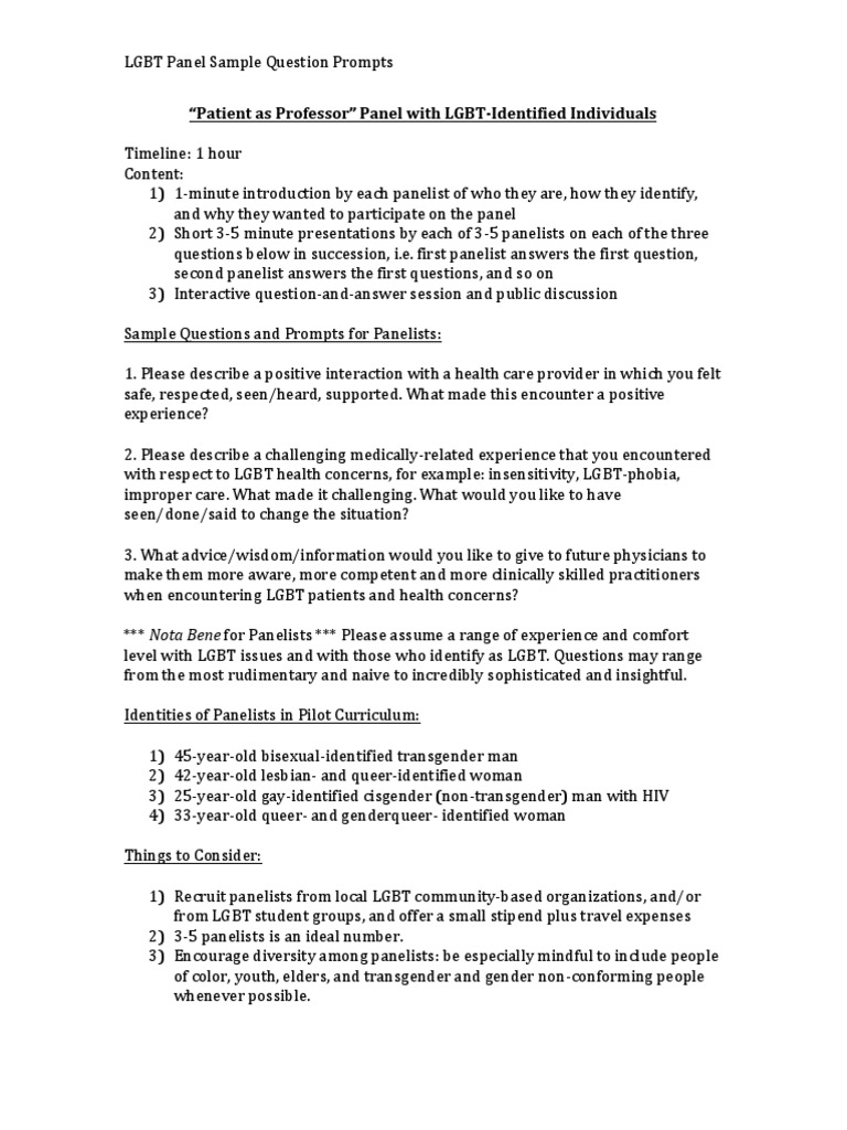 LGBTQ Panel Discussion Prompts | PDF | Lgbt | LGBTQIA+ Studies