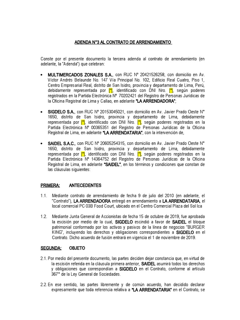 2019 10 03 Tercera Adenda BK25 Plaza Del Sol Ica Food Court PDF