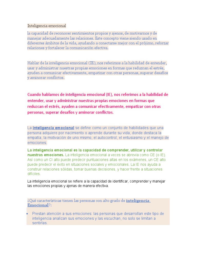 Inteligencia Emocional | PDF | Inteligencia emocional | Las emociones