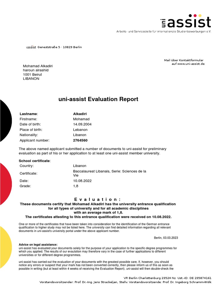 UniAssist Pruefbericht PDF