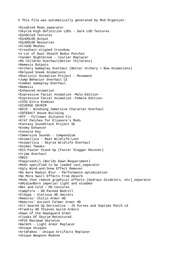 Mod list pdf