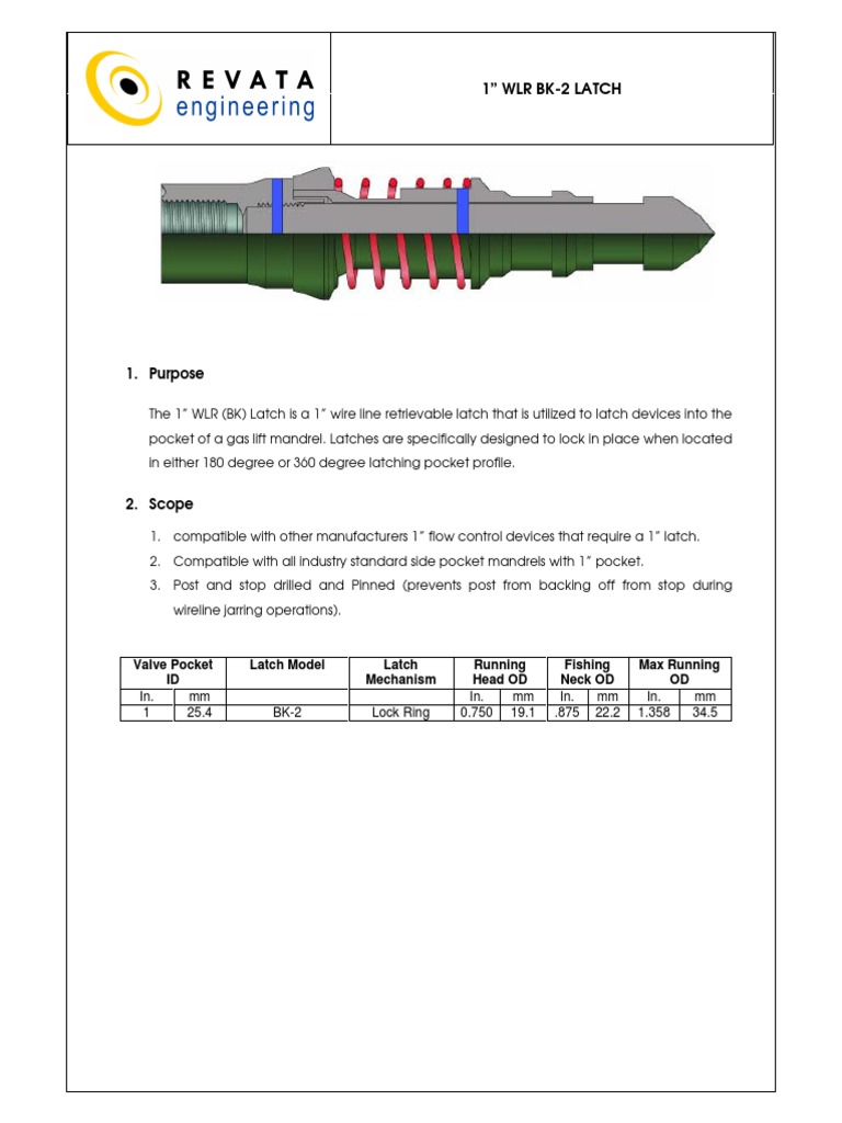 1” WLR BK-2 Gas Lift Latch Overview | PDF