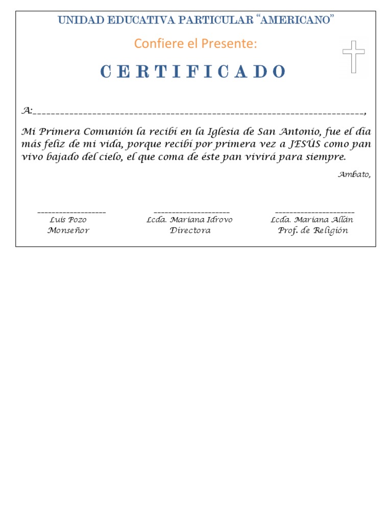 Certificado Comunión