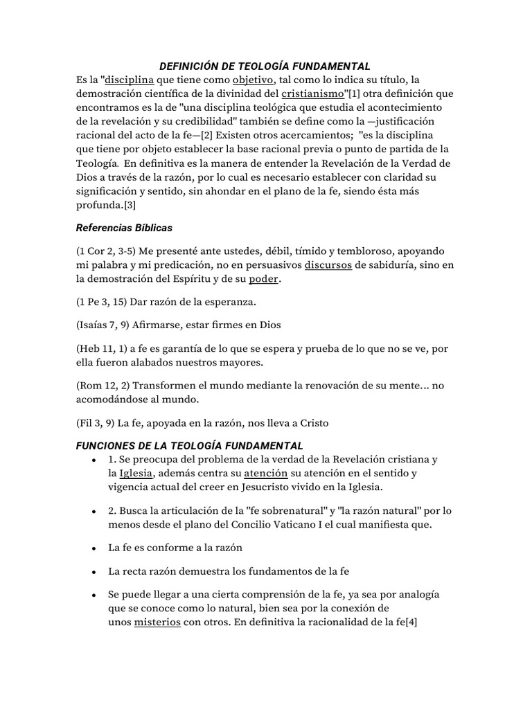 Definición de Teología Fundamental PDF Teología Fe
