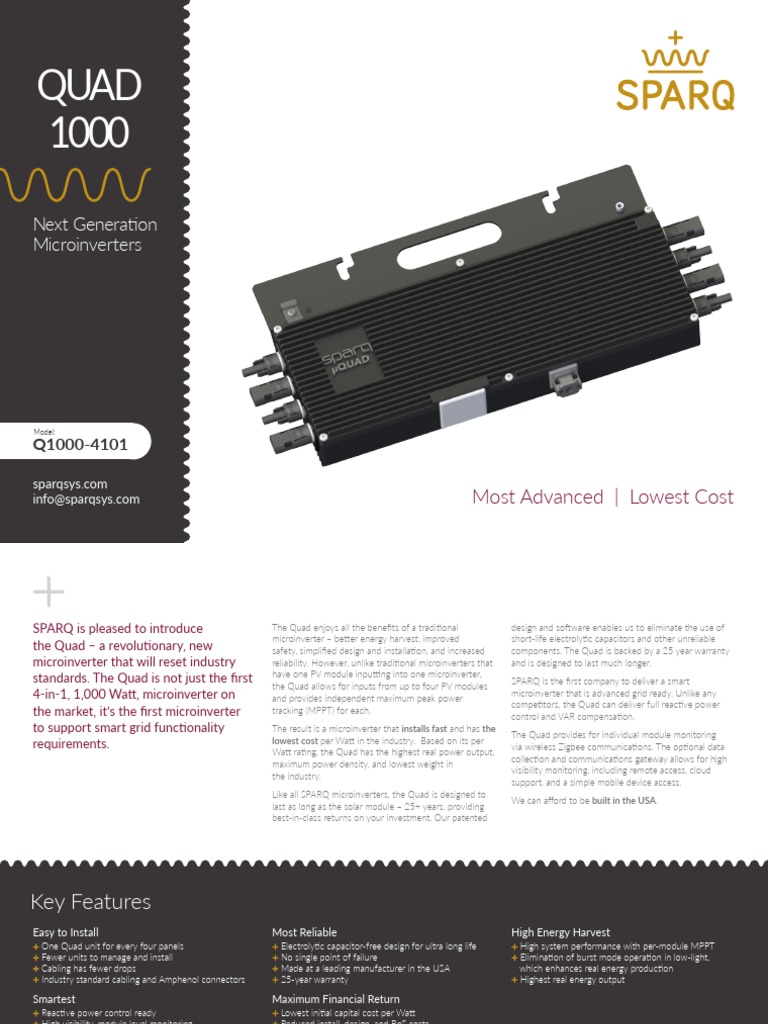 Microinversor Sparq Q1000-4101 | PDF | Photovoltaics | Solar Panel