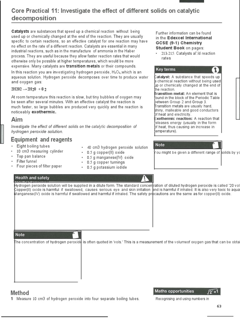 Catalyst Required Practical PDF Catalysis Chemical Reactions