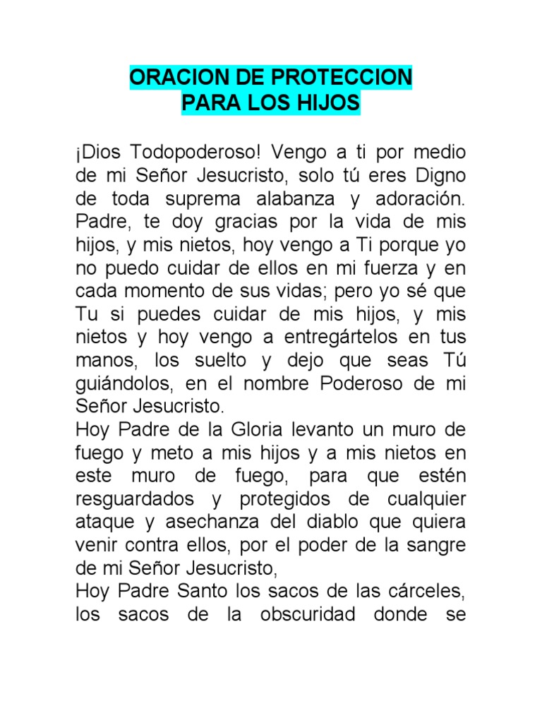 Oracion De Proteccion Para Pedir Por Los Hijos Pdf Cristo Título