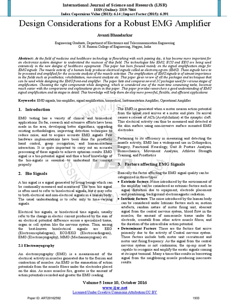 EMG Amplifier Design Considerations | PDF | Amplifier | Electronic Filter