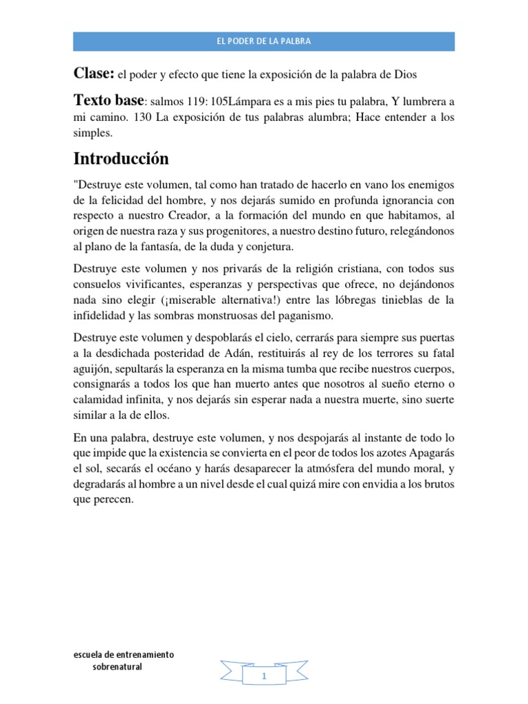 Clase El Poder de La Palabra | PDF | Dios | Biblia