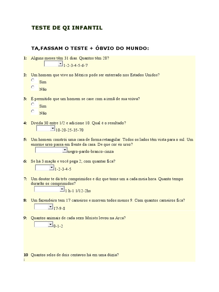 Teste de Qi Infantil + | PDF