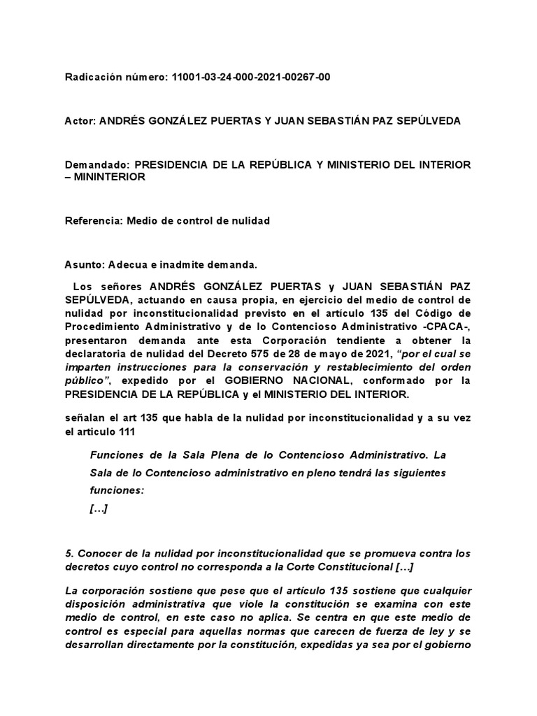 Analisis Sentencia - Medio de Control Nulidad Por Inconstitucionalidad
