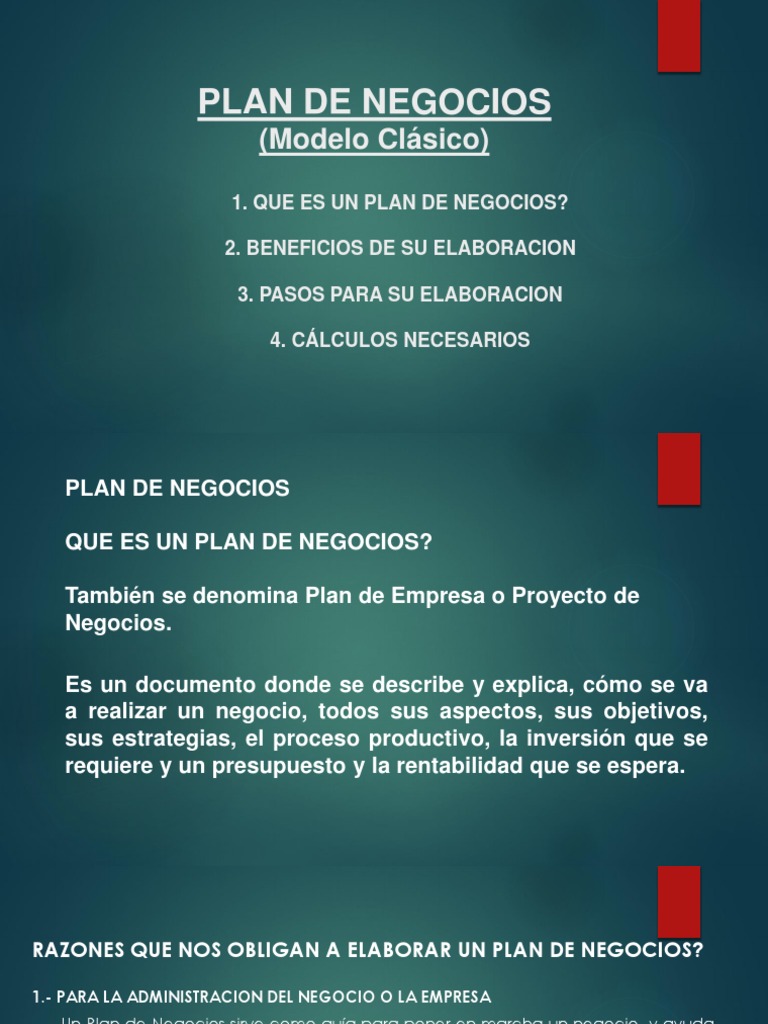 Plan de Negocios. Modelo Clásico | PDF | Negocios | Finanzas y dinero