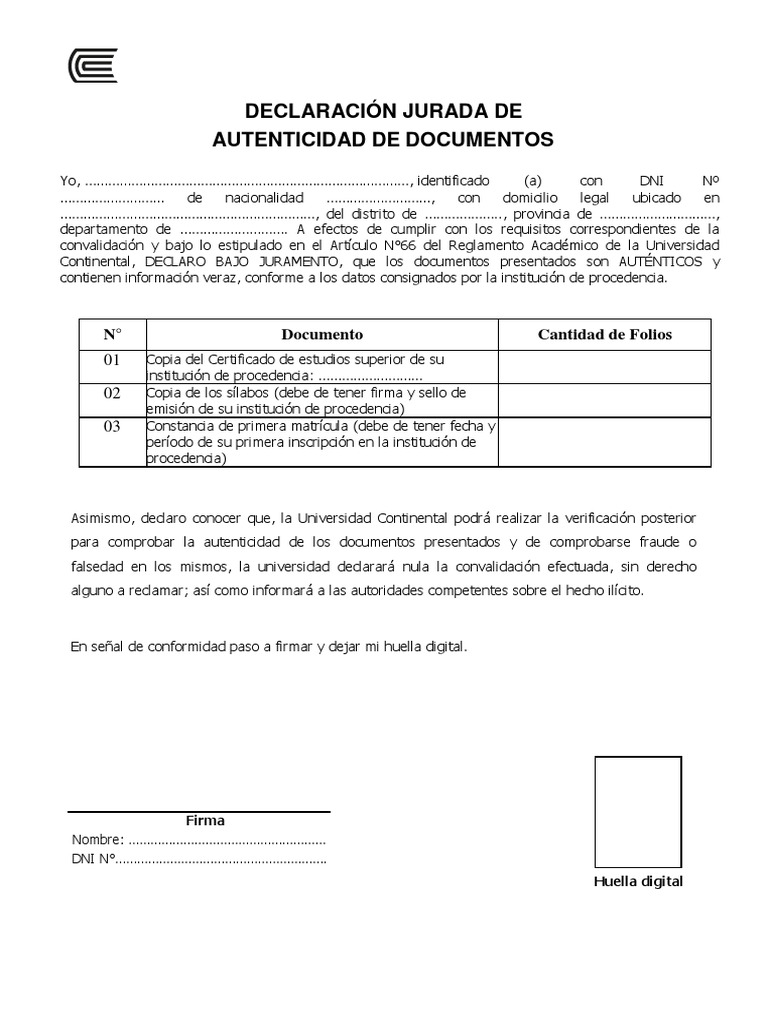 Declaracion Jurada Del | PDF
