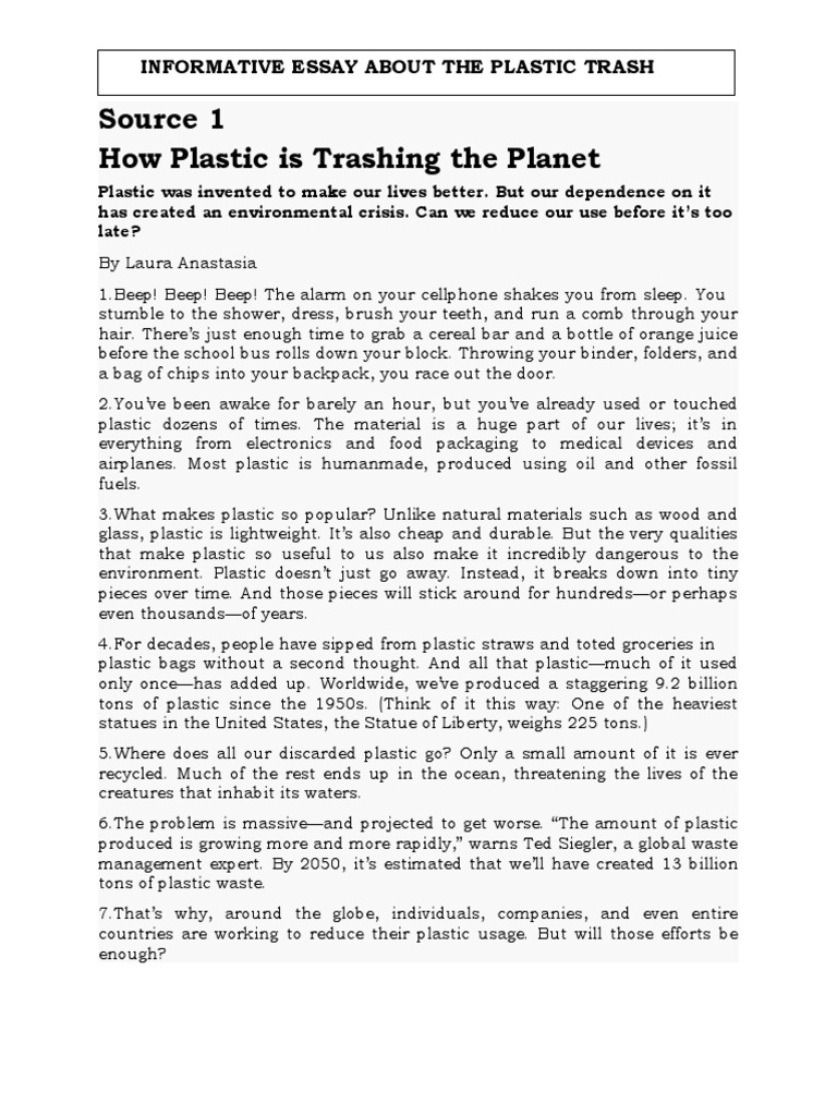 Essay Passage Set Plastic Trash PDF Waste Plastic