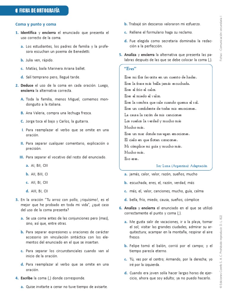 Uso de la Coma y Punto y Coma | PDF | Mecánica del lenguaje | Gramática