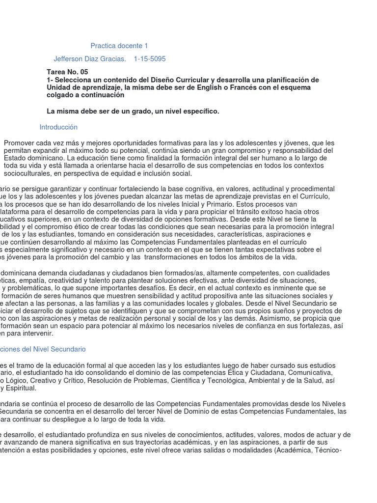 practica docente 1. 05 tarea | PDF | Plan de estudios | Aprendizaje
