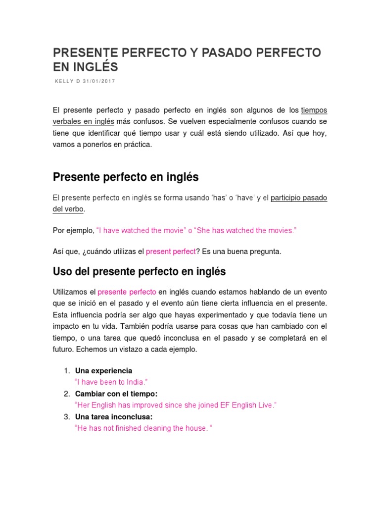 Presente y Pasado Perfecto en Inglés | PDF | Idioma en Inglés | Oración ...