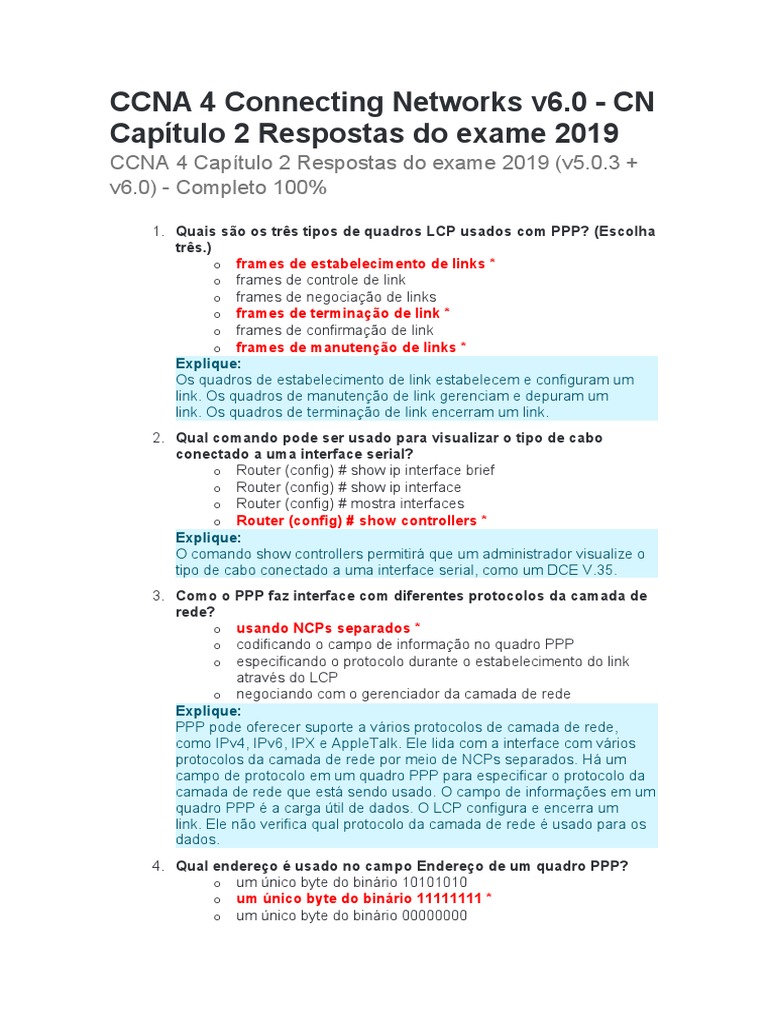 Prova Capitulo 2 CCNA 4 Connecting Networks v6 | PDF | Rede de ...