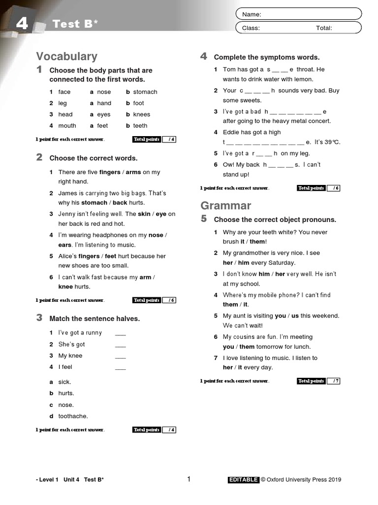 Level 1 Unit 4 Test B Vocabulary & Grammar | PDF