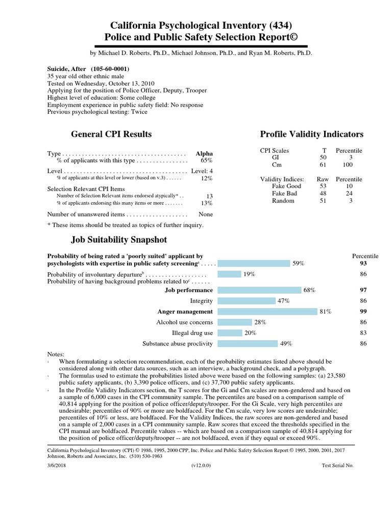 Police Officer Psychological Evaluation Report | PDF | Standard ...