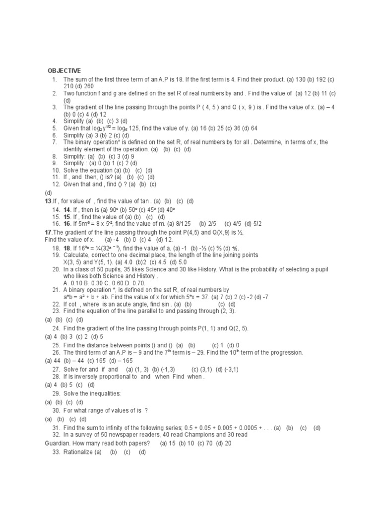 SS1 Third Term Further Mathematics Exam | PDF | Equations | Mean