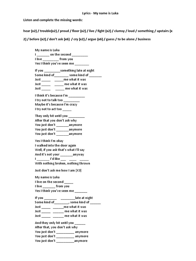 Lyrics my name is luca pdf