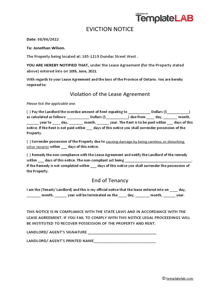 Eviction Notice Template | PDF | Lease | Leasehold Estate
