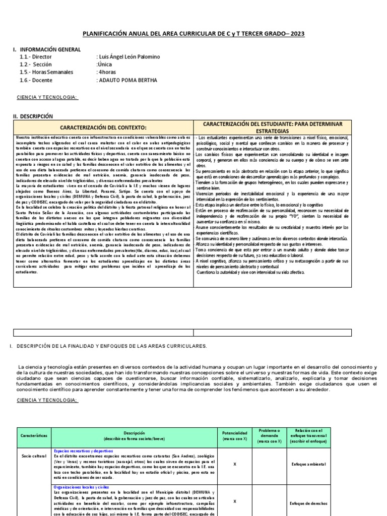 Planificación Curricular C y T 2023 Tercer Grado | PDF | Nutrición ...