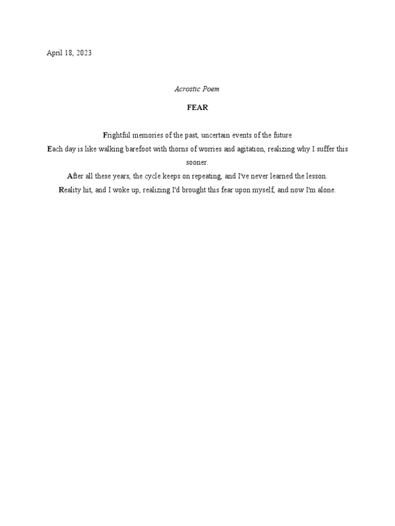 Acrostic Poem FEAR | PDF