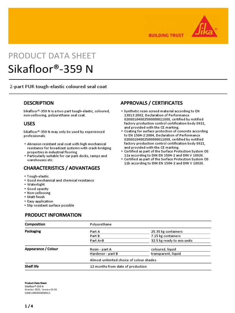 Sikafloor 359 N PDF Polyurethane Humidity