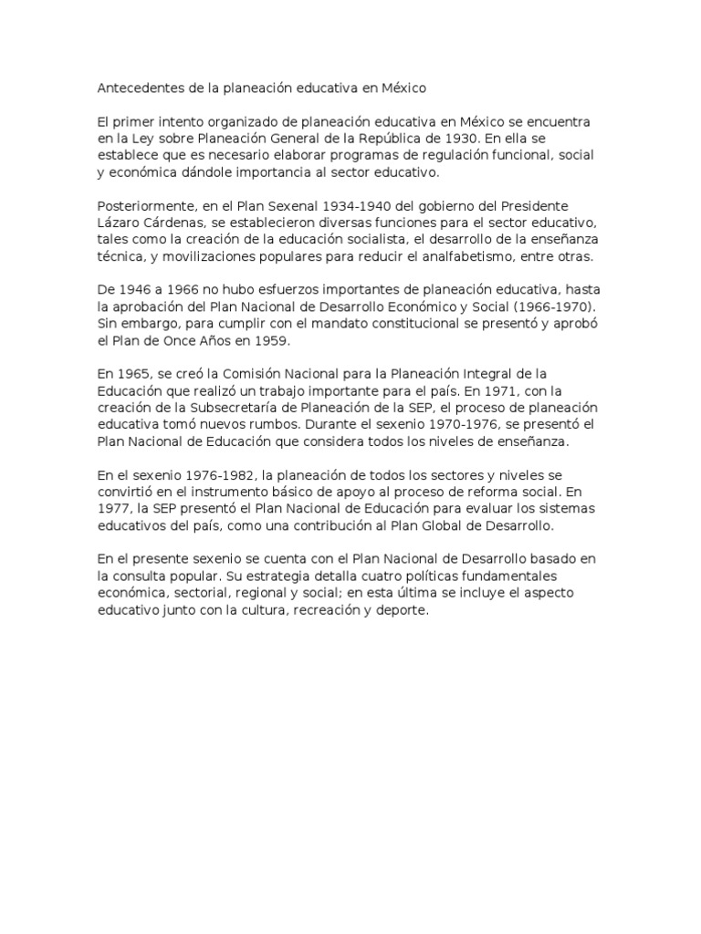 Antecedentes de la Planeación Educativa en México | PDF | Planificación ...